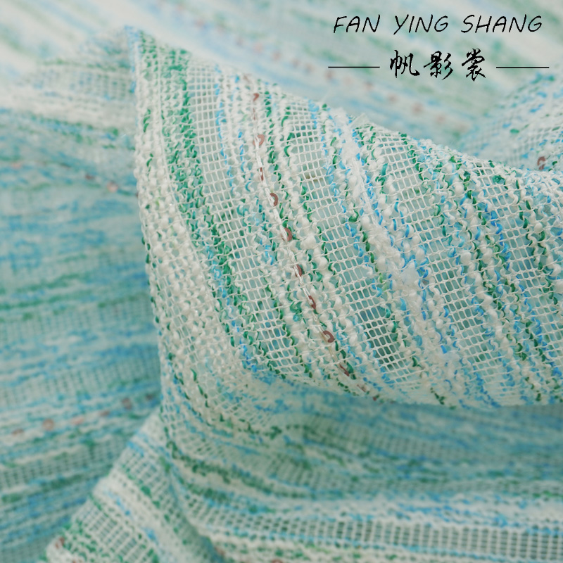 Sewing Tweed Fabric - フレッシュスタイルブルーグリーンストライプスパンコールブークレツイード生地テクスチャード織物生地コートドレスデザイナー縫製材料用布地