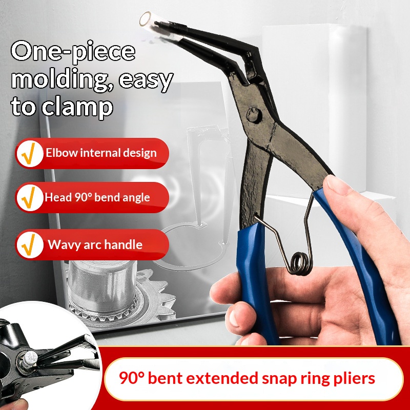 Snap Button Plier - HOMEFISH 90度曲がったロングノーズスナップリングプライヤー ヘビーデューティー内側サークリップリムーバー 自動車ガレージ修理工具