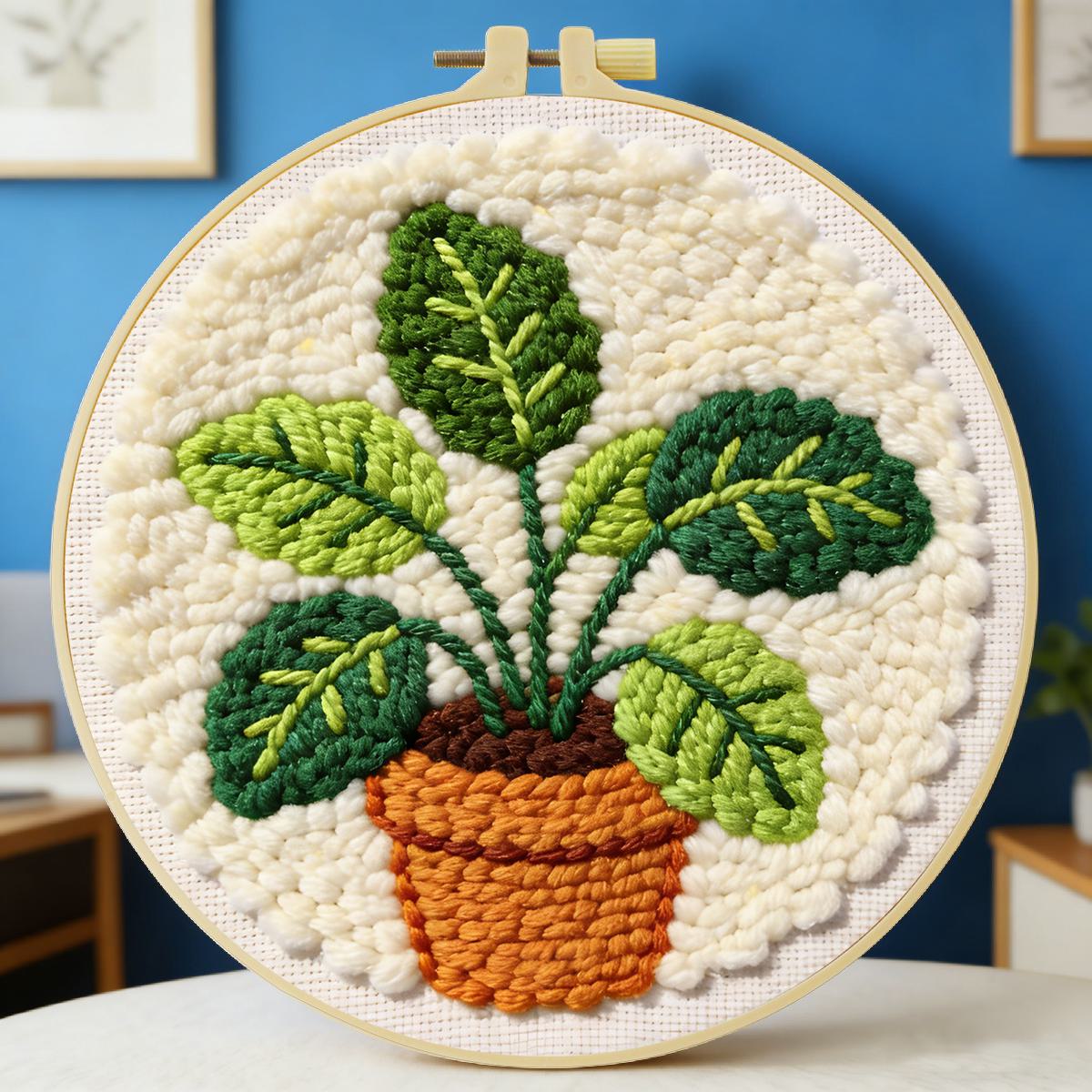 Is Sewing Textile Art - 20X20CM/7.87インチ リーフ柄 パンチニードル刺繍セットキット ステッチ刺繍 ニット刺繍 DIY