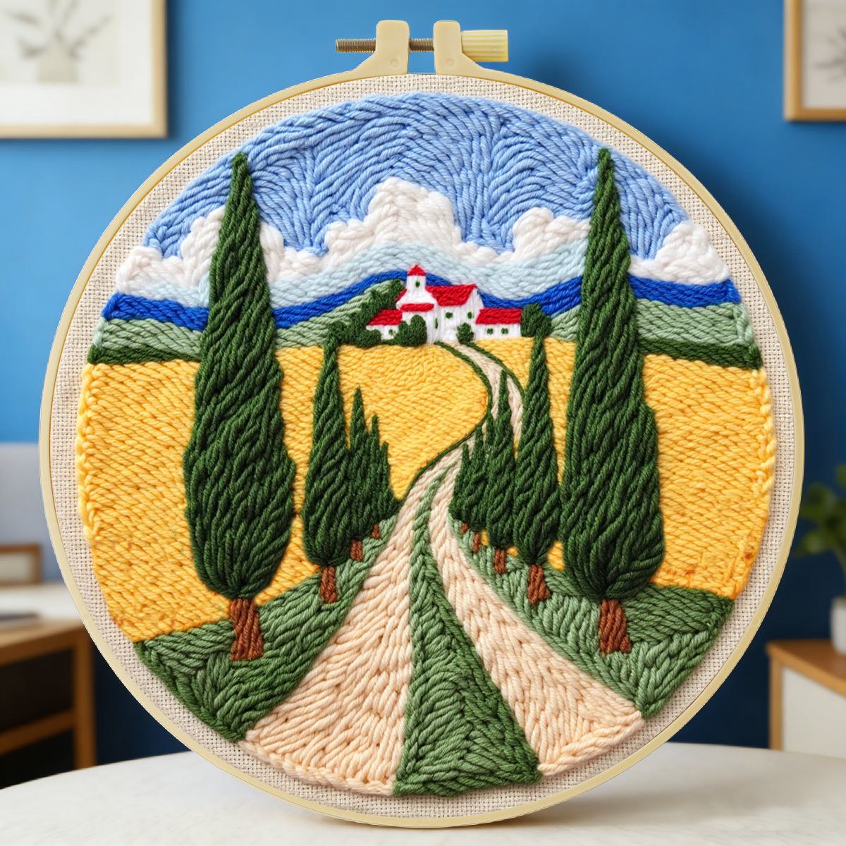 Is Sewing Textile Art - 20X20CM/7.87インチ フィールドパンチニードル刺繍セットキット ステッチ刺繍 編み刺繍 DIY手作りギフト ソーイングアート
