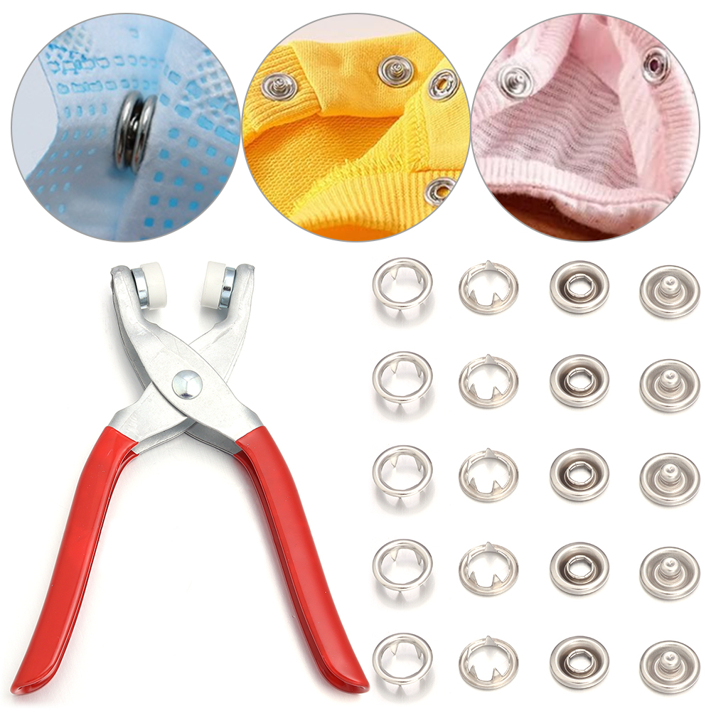 Snap Button Plier - 50セット 7.5/9.5/11mm ステンレス製スナップボタン メタルスナップボタン クローペンチ DIY