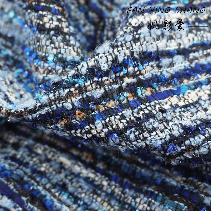 Sewing Tweed Fabric - 2025ブルーシリーズ ブライトシフォンウールツイード生地 コート用 テラス・コスチュール ティス・クチュール ткань