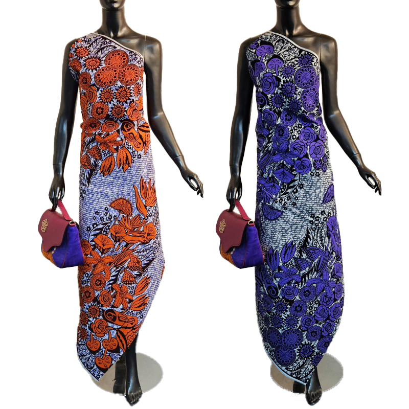 Sewing Batik Fabric - 6ヤードの長さの綿アフリカスタイルワックス生地、オレンジの花柄プリント、縫製ドレス、ソファカーテン、テーブルクロス用 FR2758