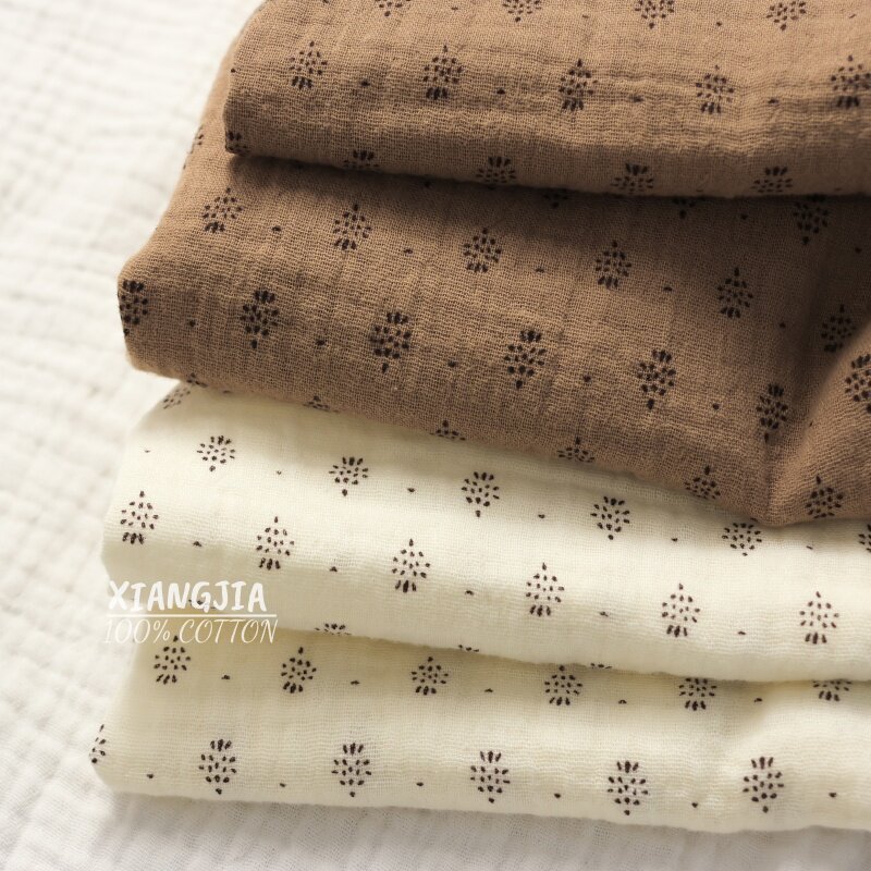 Vintage Sewing Textile - 135x50cm ヴィンテージドット柄コットン二重層クレープベビービブよだれかけヘアタイパジャマタオル縫製布生地テキスタイル