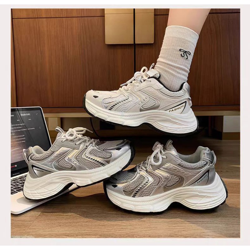 Sewing Net - 2026 春の女性アンキーダッドスニーカー通気性メッシュプラットフォームカジュアルシューズレースアップ多用途韓国スタイルストリートウェアトレンディ