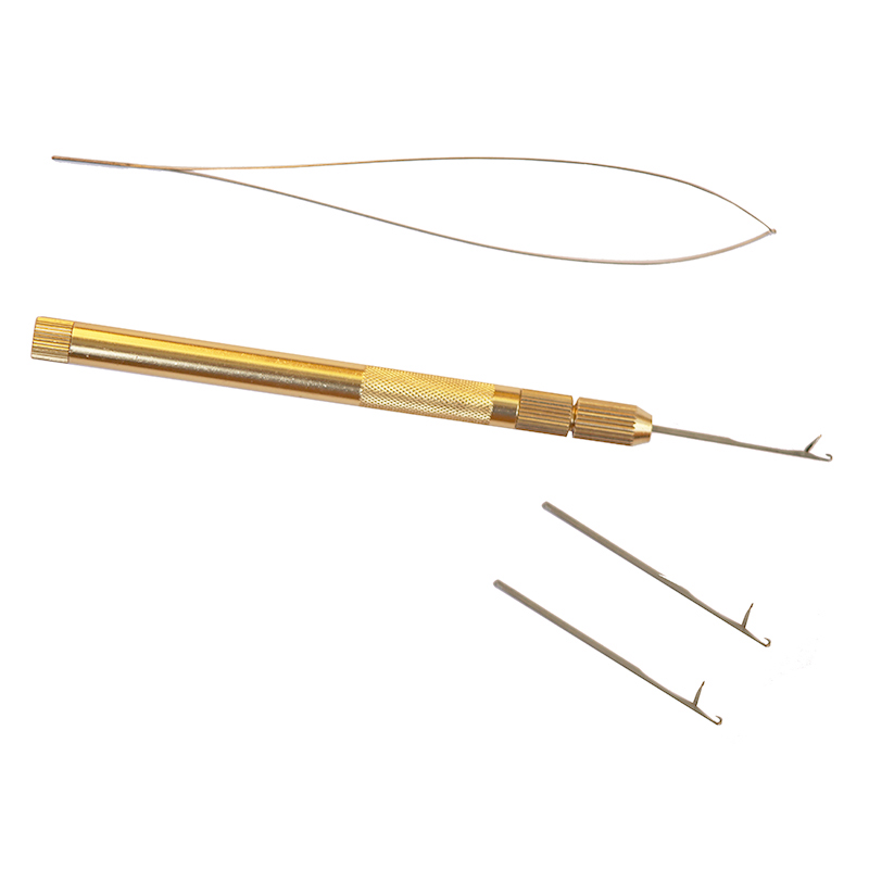 Needle Threader Tool - 4 in 1 アルミ製フェザーヘアエクステンションキット 引っ張り針 糸通しDIYツール
