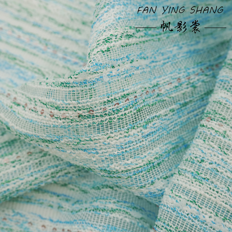 フレッシュスタイルブルーグリーンストライプスパンコールブーク - Sewing Tweed Fabric のレビューと価格