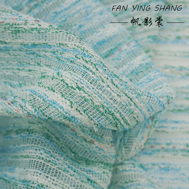 フレッシュスタイルブルーグリーンストライプスパンコールブーク - Sewing Tweed Fabric のレビューと価格