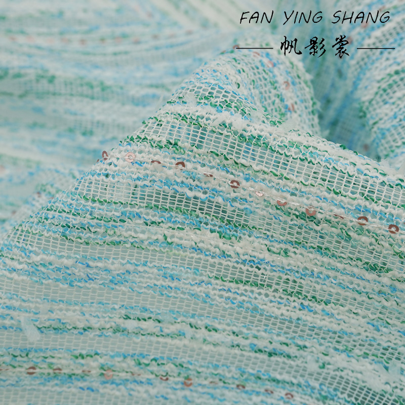 フレッシュスタイルブルーグリーンストライプスパンコールブーク - Sewing Tweed Fabric のレビューと価格
