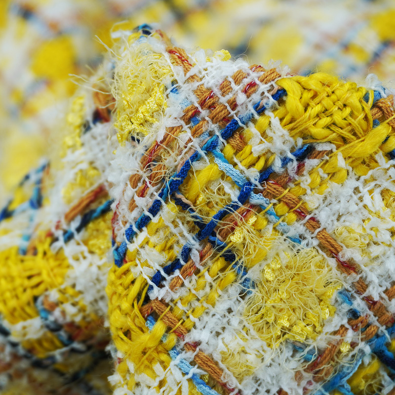 鮮やかなスタイルの黄色マルチカラー糸ブークレツイード生地テク - Sewing Tweed Fabric のレビューと価格