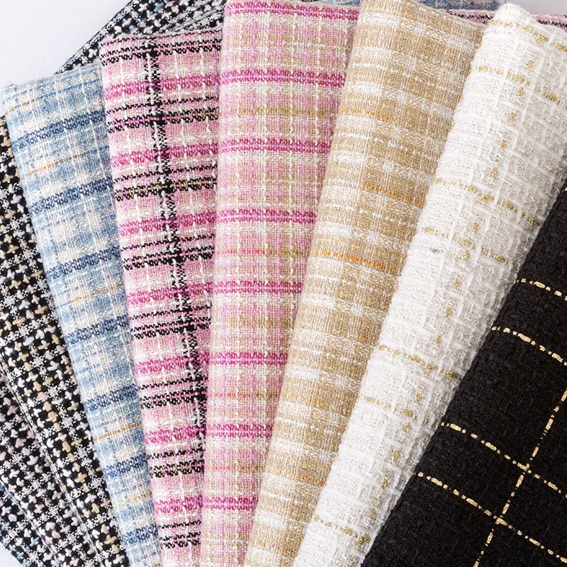 女性用ゴールドシルクの小さなフレグランス生地,市松模様のツイ - Sewing Tweed Fabric のレビューと価格