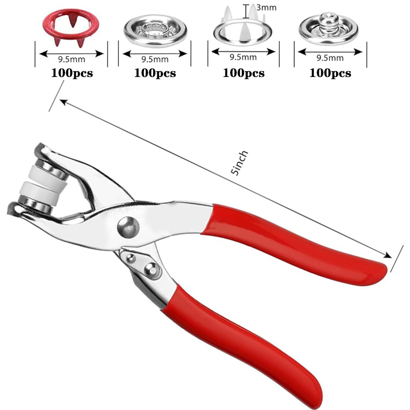 100 セットスナッププライヤー自動グロメットアイレットプラ - Snap Button Plier のレビューと価格