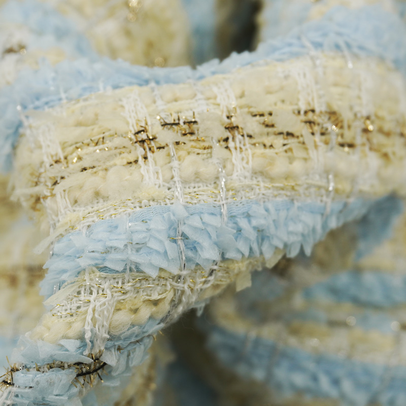 ライトブルーベージュの格子柄ブークレツイード生地、メタリック - Sewing Tweed Fabric のレビューと価格