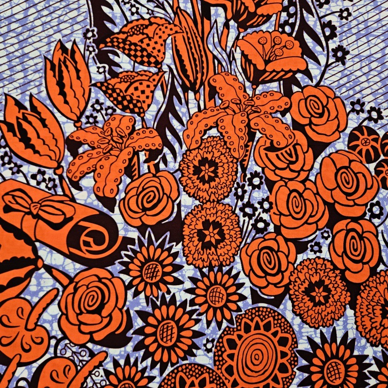 6ヤードの長さの綿アフリカスタイルワックス生地、オレンジの花 - Sewing Batik Fabric のレビューと価格