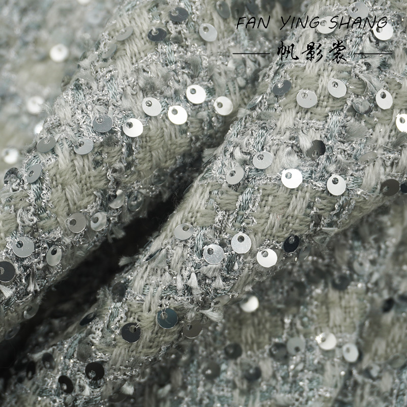 シルバーグレーのグリッタースパンコール付きツイード生地、コー - Sewing Tweed Fabric のレビューと価格