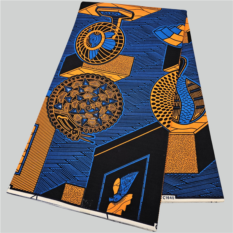 抽象的なプリントブルーコットンアフリカンワックスバティック生 - Sewing Batik Fabric のレビューと価格