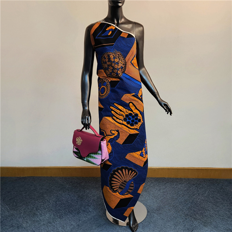 抽象的なプリントブルーコットンアフリカンワックスバティック生 - Sewing Batik Fabric のレビューと価格