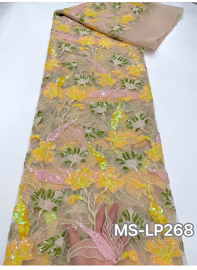 1ヤード高級ダブルカラービーズフラワーシークイン刺繍テラドレ - Sewing Net のレビューと価格